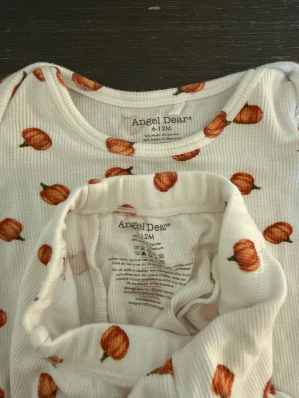 Angel Dear Cream Orange Pumpkin Print Baby Pajama Set Fall Size 6-12 M